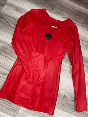 Front Row Red Leather Wrap Long-Sleeve Dress!